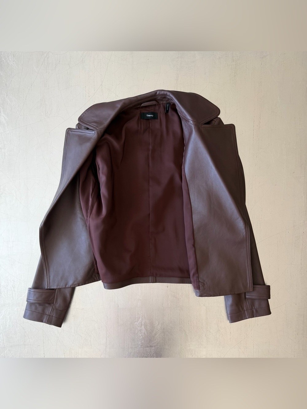 Theory Cropped Leather Coat in Dark Russet - Picture 6 of 8
